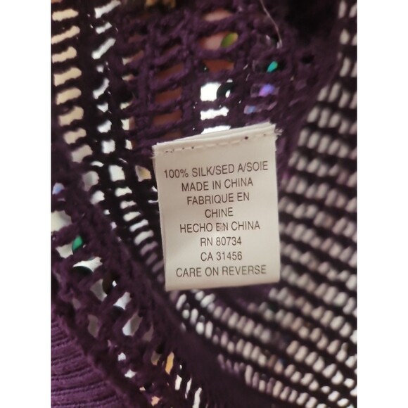 BCBGMAXAZRIA Women's 100% Silk Purple Knit Shrug With Blue Sequins Size M - Picture 3 of 7